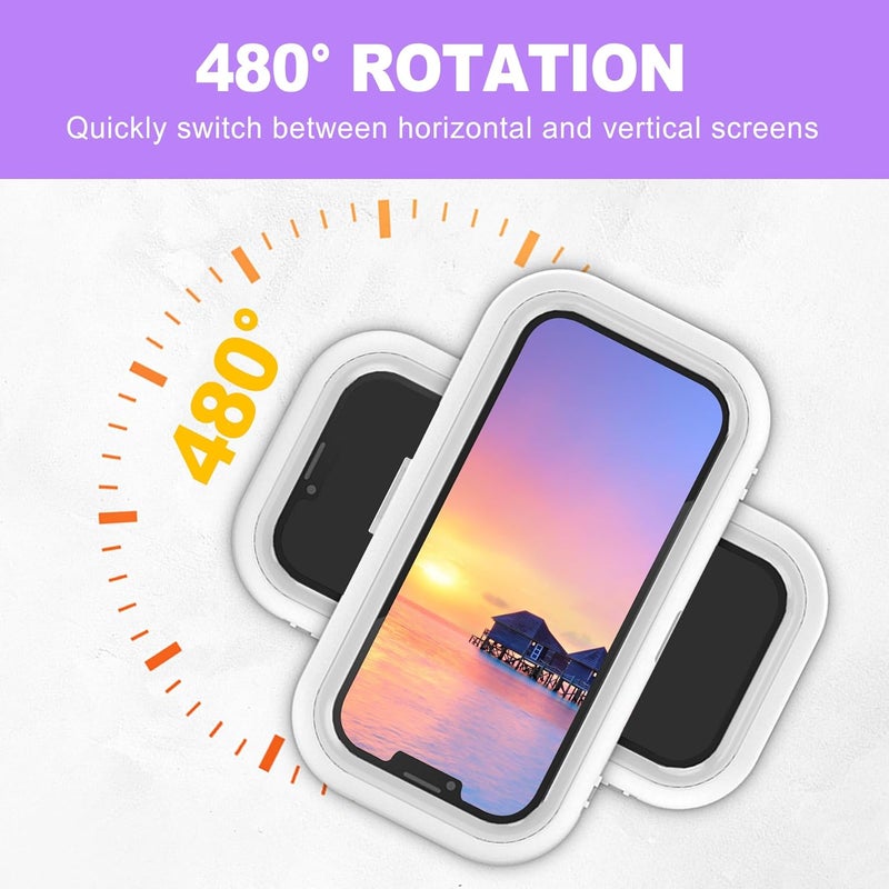 ZeriLion Waterproof Shower Phone Holder Mount 480° Rotation - Universal Phone Holder for Shower, HD Touch, Strong Adhesive Suction, Suitable for Bathroom, Kitchen, Mirror Wall - Image 3